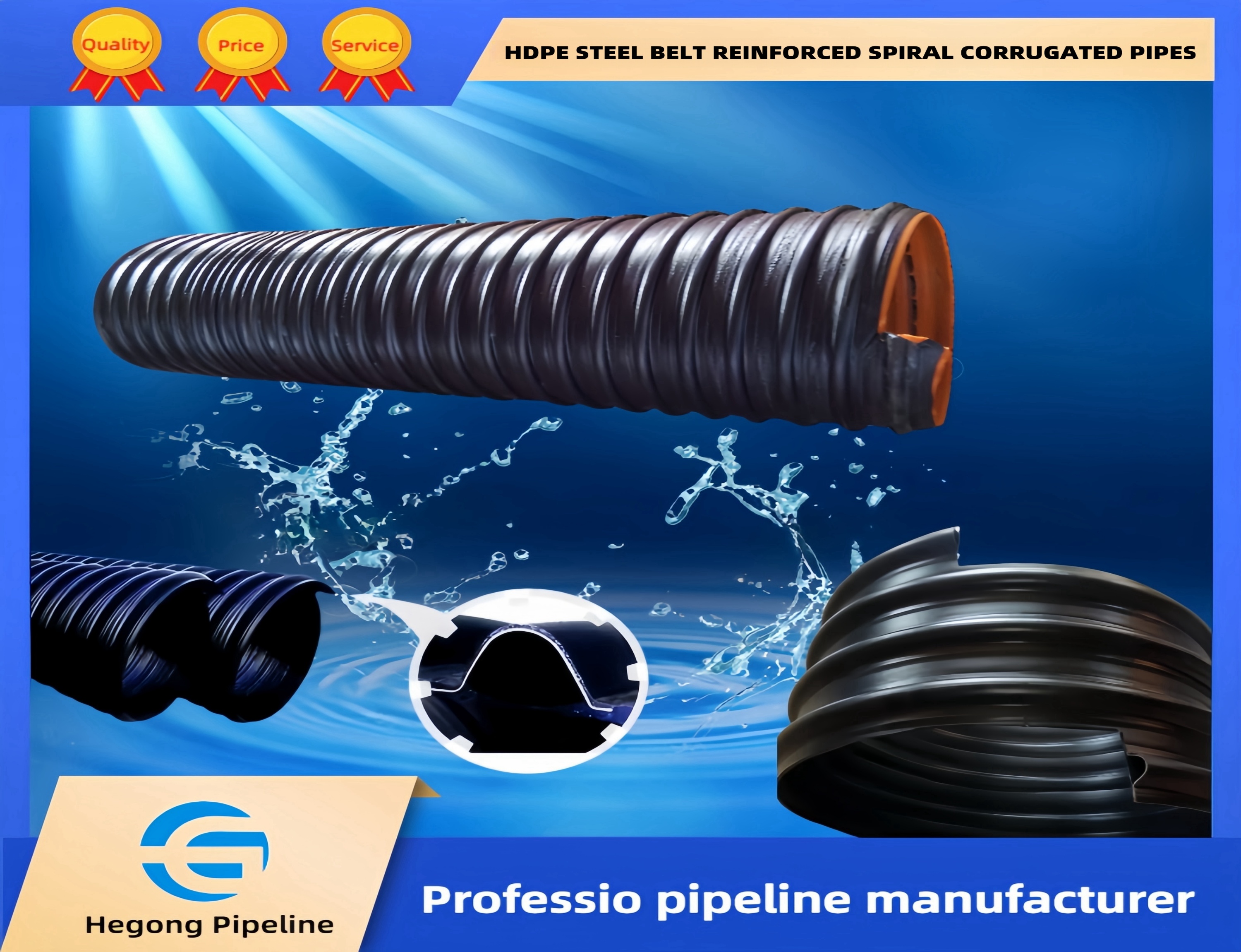 HDPE STEEL BELT REINFORCED SPIRAL CORRUGATED PIPES